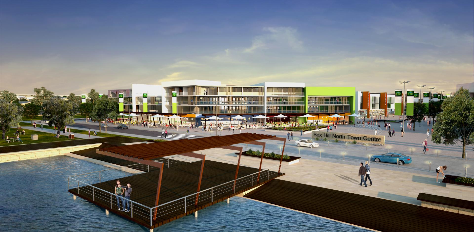 Artistic render of wharf and residential properties