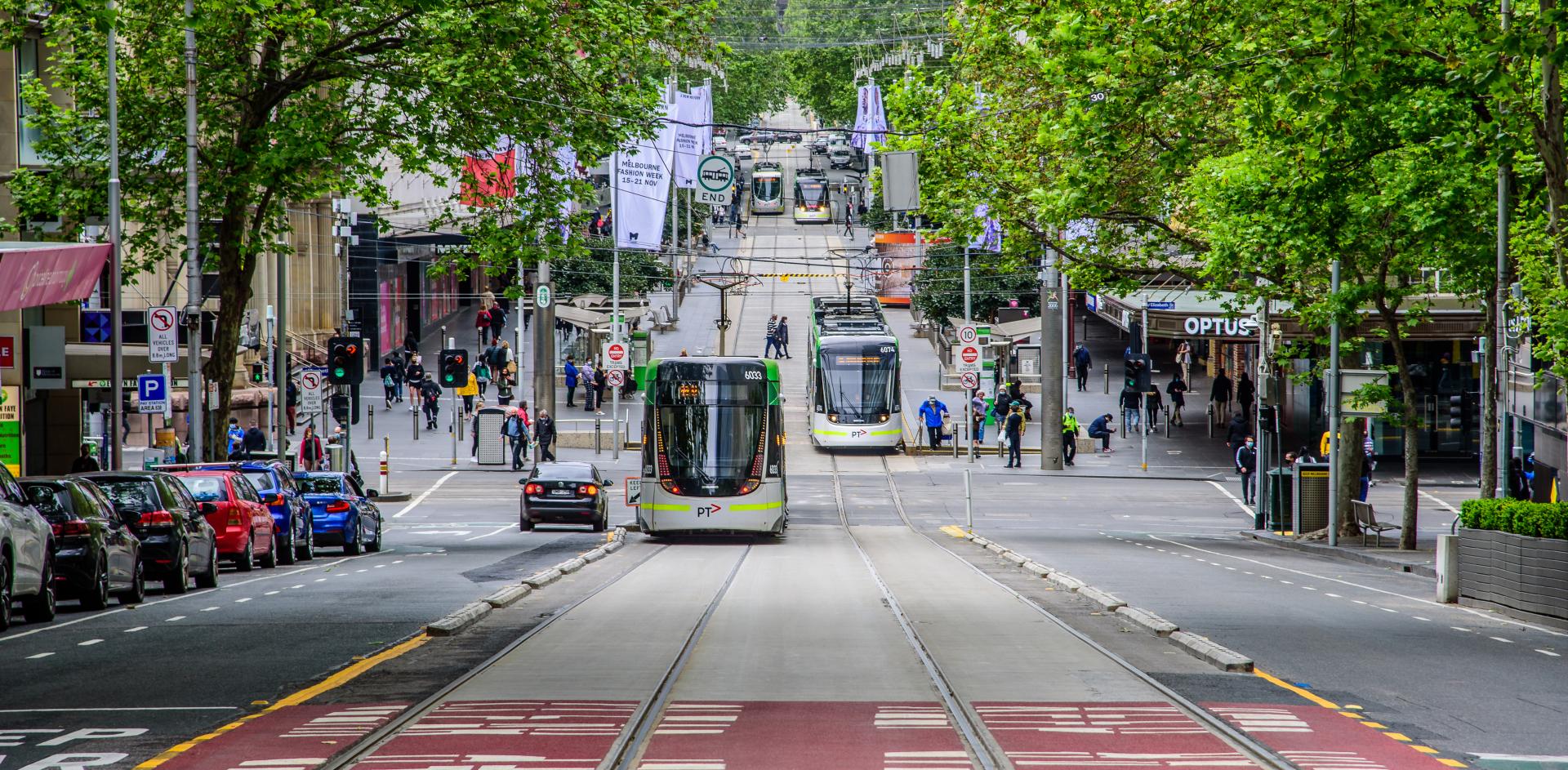 Trams on a street